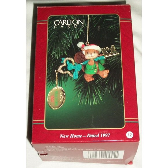 Carlton Cards Squirrel New Home 1997 Key Christmas Ornament Santa Hat - Picture 4 of 4